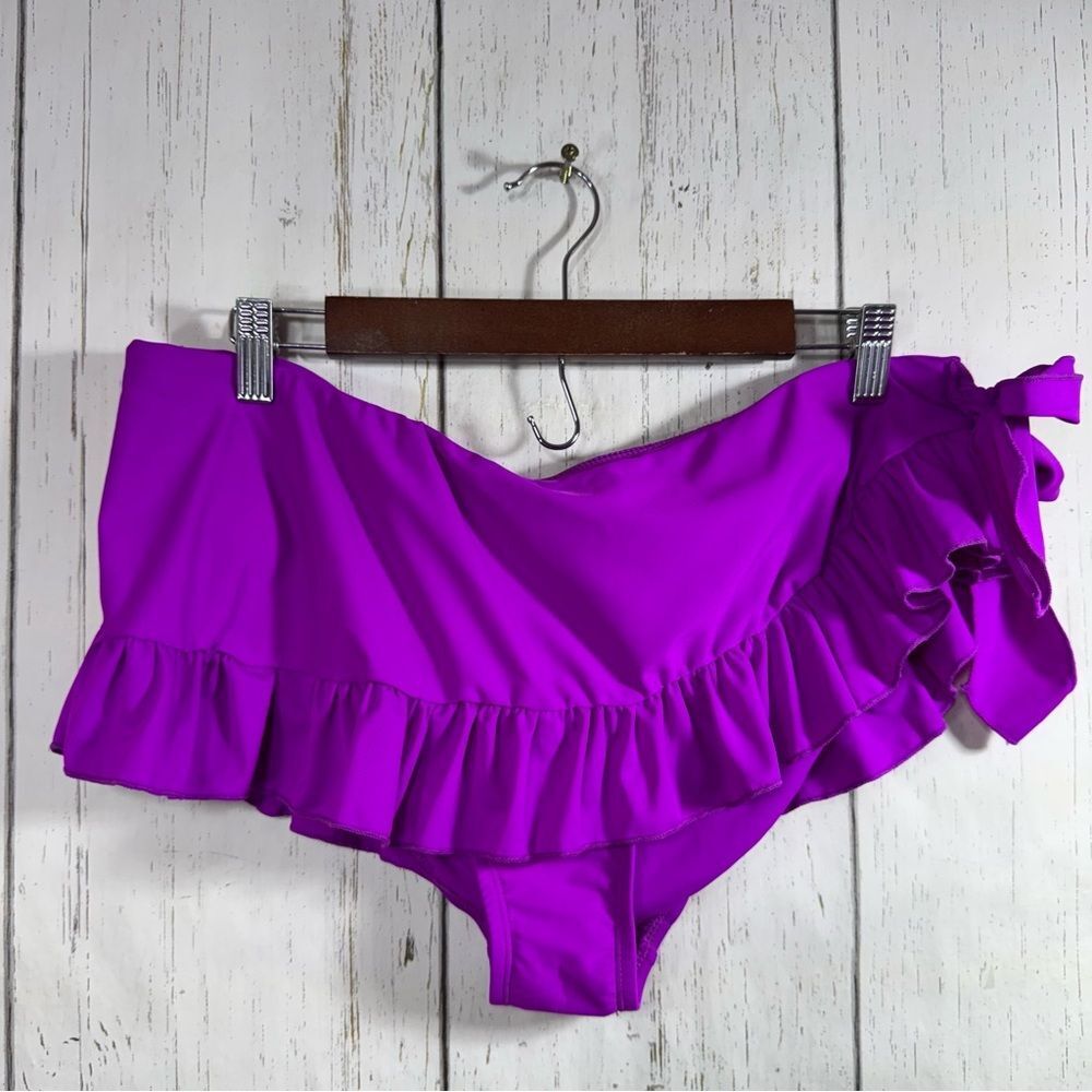 Op Womens Swim Skirt Swimsuit Bikini Bottom Ruffle Overlay Vibrant Purple Tie